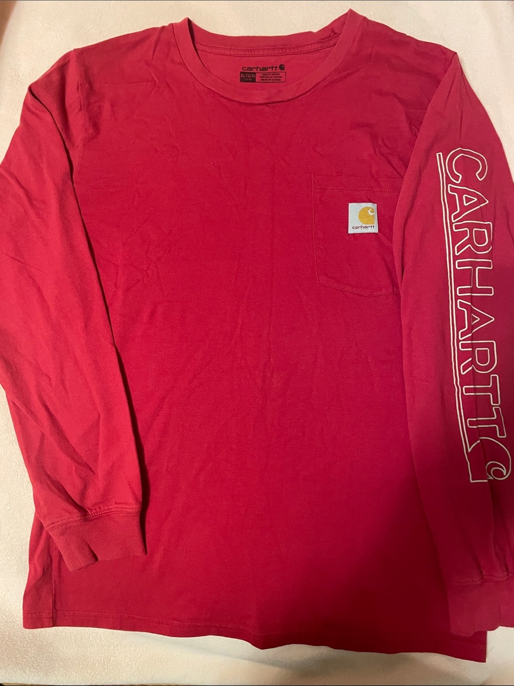 Carhartt Red Long Sleeve Pocket Tee with White Sleeve Logo NWOT